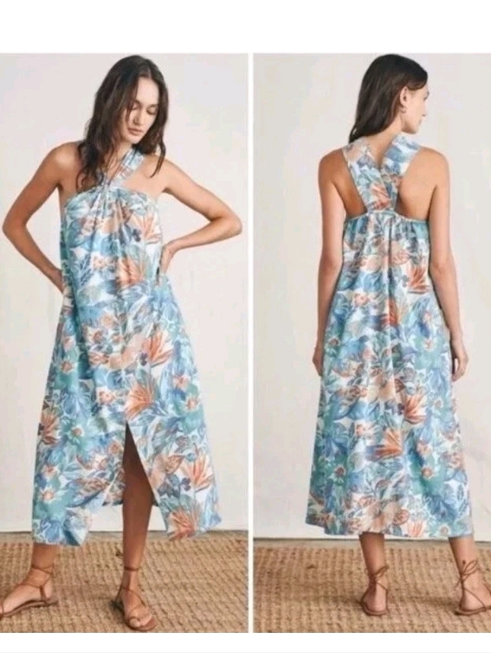 NEW FAHERTY | $198 Bay Twist Halter Summer Dress L/XL - Picture 2 of 10